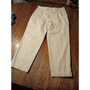 34x29 Savane Cream Tan Khaki Cotton Pleated Pants Trousers w Pockets Belt Loops